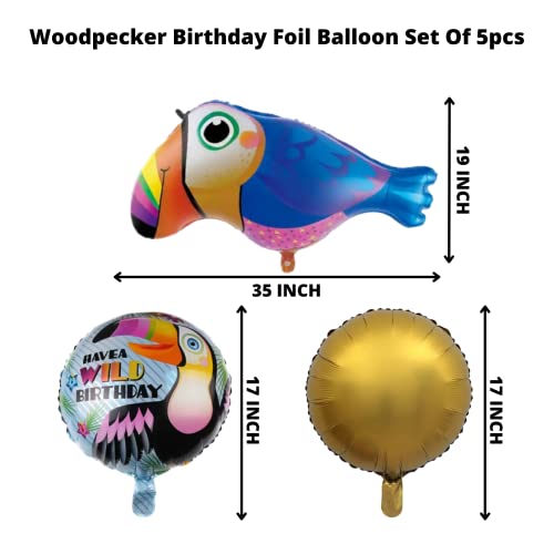 Image of Party Decorz Woodpecker Foil Balloons Set Of 5(1pcs Woodpecker Foil Balloon+2pcs Happy Birthday Round Foil Balloon+2 Pcs Round Foil Balloon) For Children Birthday Party Decorations