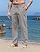 COOFANDY Mens Linen Pants Elastic Waist Drawstring Yoga Beach Pants Lightweight Summer Trousers with Pockets, Grey, XXL