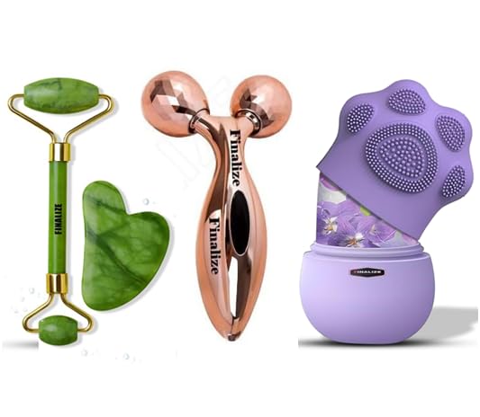 Finalize 3D Manual Roller Face Body Massager With And Anti Aging 100% Natural Jade Stone Roller Msagger With Gua Sha Tools for Face and Body Massager (Gold 3D + Stone + New Perple) (B0DBM7QXWL) Amazon Price History, Amazon Price Tracker