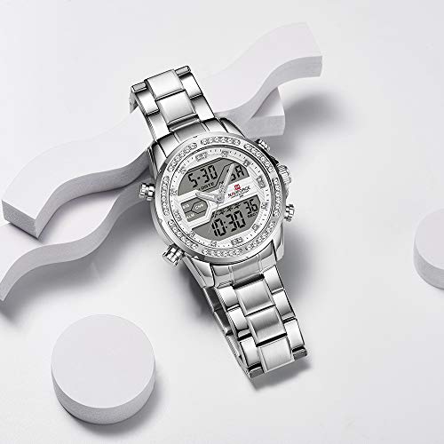 Adaskala NAVIFORCE Quartz Digital Eletrônico Masculino Relógio Dual Time Data Semana Display Backlig