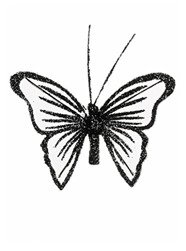 Pack Of 6 Nylon Butterflies With Glitter Diamante Detail - Butterfly Decorations (black)