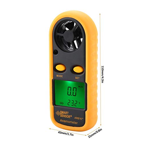 Digitales Anemometer, SMART SENSOR AR816 + LCD Anemometer Hand Windgeschwindigkeitsmesser Messgerät Luftströmungsgeschwindigkeits Geschwindigkeitstester Thermometer -10 ° C ~ 45 ° C