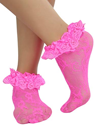 ToBeInStyle Women's Ruffled Sheer 100% Nylon Ankle High Lace Socks4