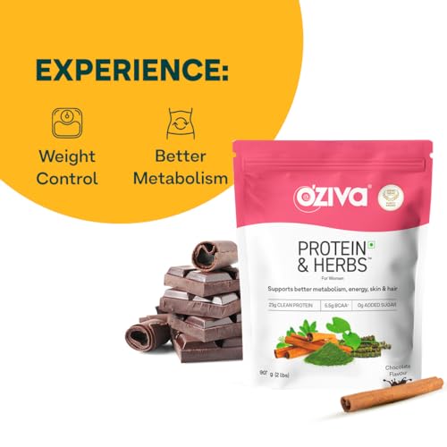 Image of OZiva Protein & Herbs for Women (Chocolate) I Manage Weight, Energy & Metabolism | Clean Protein, Shatavari, Green Tea I No Added Sugar, 2lbs (907gm)