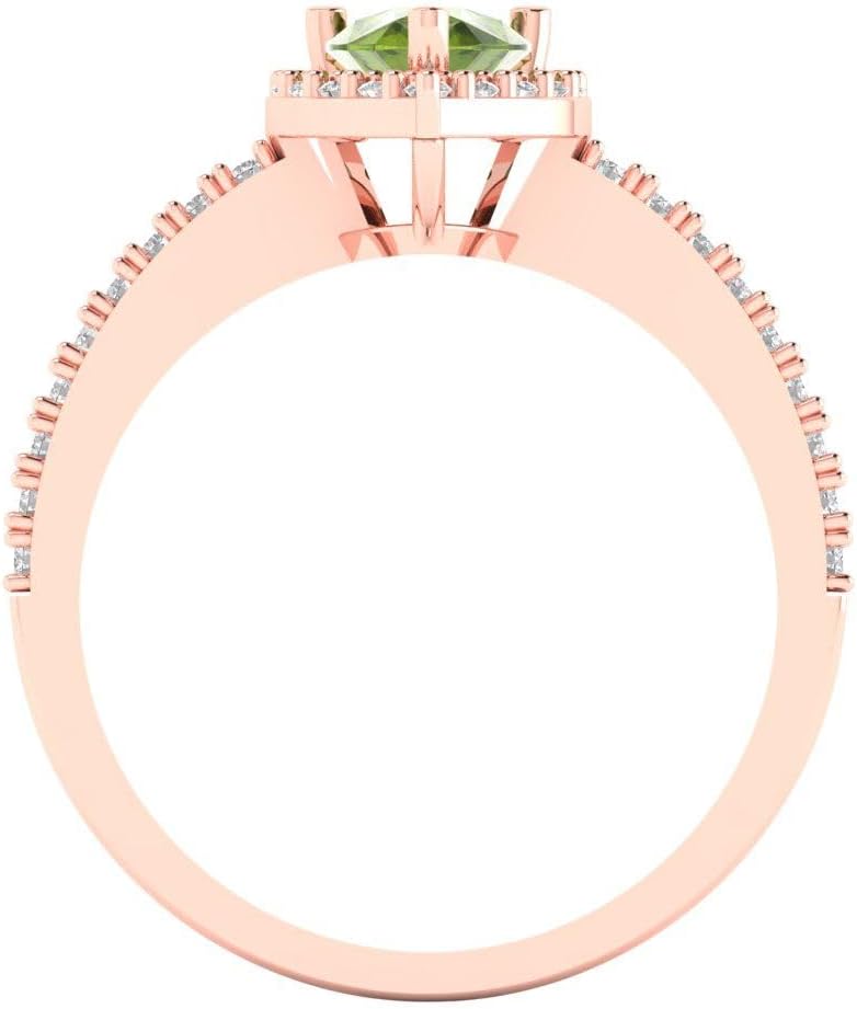 Clara Pucci 1.32 Brilliant Pear Cut Solitaire W/Accent Stunning Natural Green Peridot Bridal Wedding Statement ring 18K Rose Gold