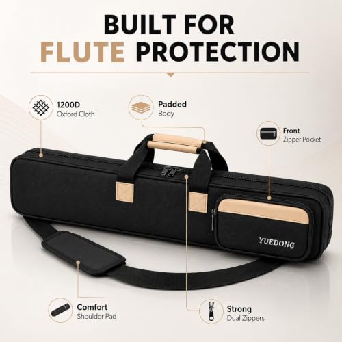 Image of Street27 Premium Padded Flute Carry Bag, 1200D Oxford Cloth Gig Bag for Up to 7 Flutes with Adjustable Shoulder Strap, Water-Resistant Lightweight Instrument Carry Case, Black, 75cm
