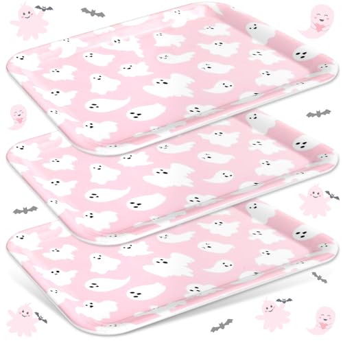 3Pcs Halloween Serving Trays Pink Ghost Platter Cute Ghost Reusab...