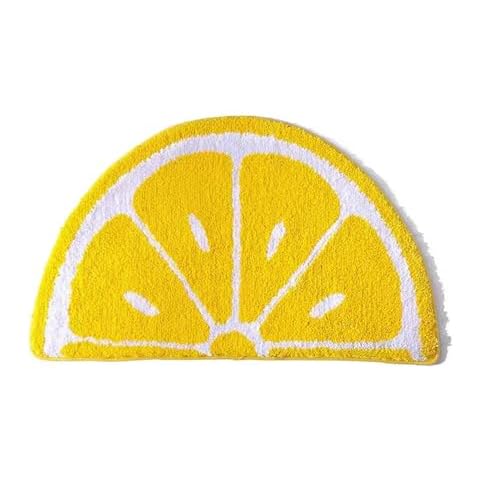 Playtime Cozy Lemon Cute Fruits Half Round Shaped Bedroom Bathroom Doorway Kitchen Floor Rug Carpet Water Absorption Non-Slip mat for Kid's Room (Yellow, 45 * 65CM) Cover