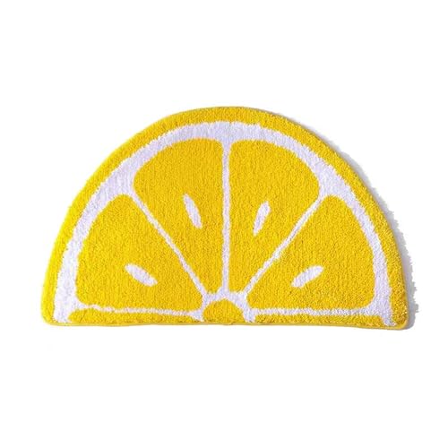 Playtime Cozy Lemon Cute Fruits Half Round Shaped Bedroom Bathroom Doorway Kitchen Floor Rug Carpet Water Absorption Non-Slip mat for Kid's Room (Yellow, 45 * 65CM)
