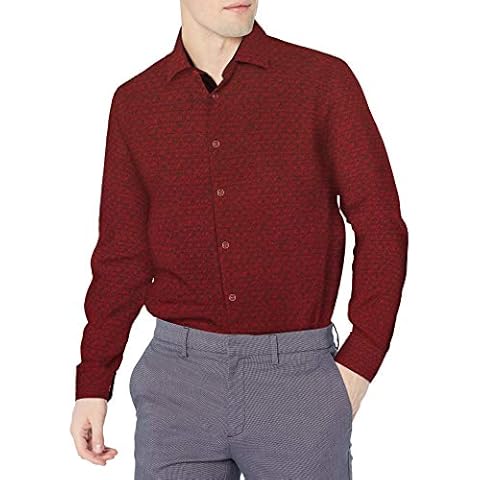 Suslo Couture Mens Azaro Uomo Men's Nautical Long Sleeve Button Down Shirt, Burgundy 15, Small US Cover