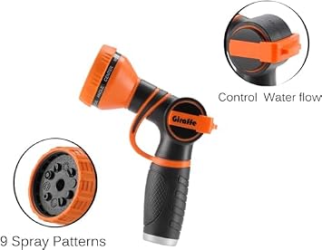 Giraffe Tools Garden Hose Nozzle 9 Adjustable Spray Modes and Retractable Garden Hose Reel 1/2 Inch x 100 ft, Any Length Lock, Wall Mounted, 180 Deg Swivel Metal Bracket
