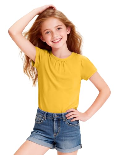 Image of Girls Short Sleeve Shirts Cotton Crew Neck T-Shirt Kids Plain Tees Tops Size