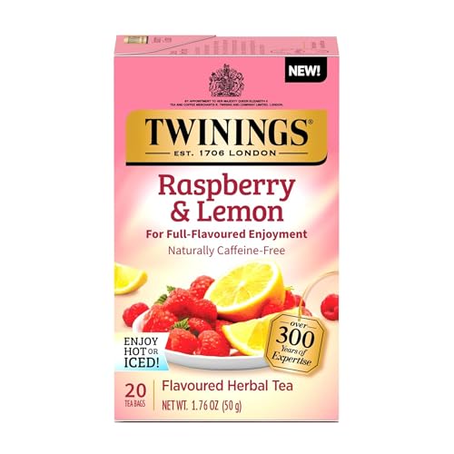 Twinings Raspberry & Lemon Herbal Tea Individually Wrapped Bags, 20 Count (Pack Of 1), Unsweetened, Refreshing & Fruity, Naturally Caffeine-Free, Enjoy Hot Or Iced cover