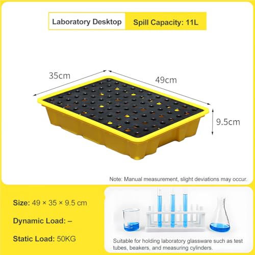 Bac de rétention résistant aux produits chimiques 33 x 33 x 5,8 cm - Bac de rétention empilable et durable avec grille amovible pour fûts d'huile et utilisation en laboratoire, idéal pour la