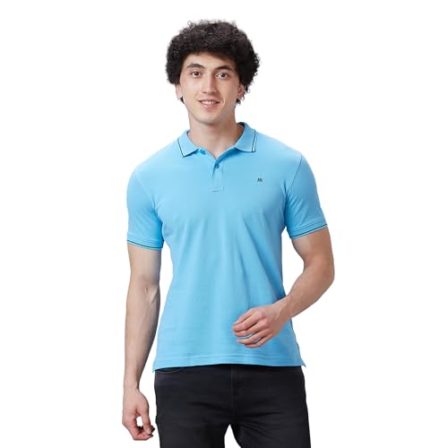 Image of Raymond Contemporary Fit Pure Cotton Solid Pattern Polo Neck Casual T-Shirt