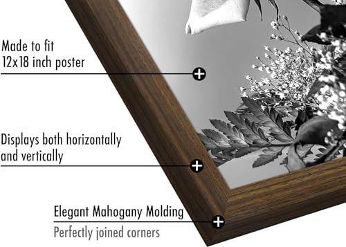 Americanflat 12x18 Poster Frame with Polished Plexiglass - Wide Picture Frames Made of Engineered Wood for Vertical or Horizontal Wall Display - Epic Collection - Mahogany