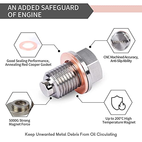Deefill D-M14 X 1.5 X 1.5 Magnetic Oil Drain Plug, Stainless Steel Oil Drain Plug With Copper Crush Washer Replacement thumb #2