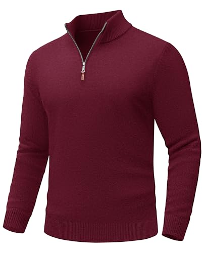 EKLENTSON Men's Sweater Quarter Zip Pullover Knit Cotton Turtleneck Sweater Fall Winter Thermal Pullover Mock Neck