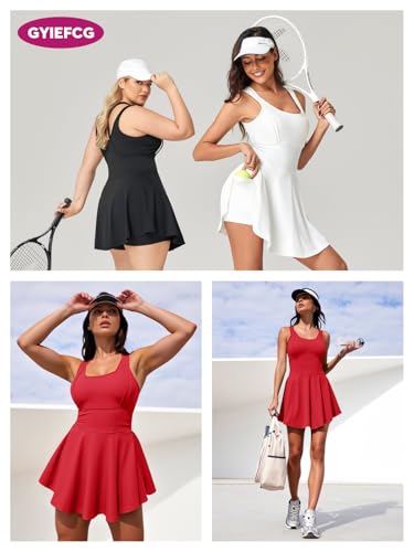 Image of Womens Sleeveless 2-in-1 Athletic Tennis Golf Dress Underneath Workout Active Dresses with Built-in Shorts