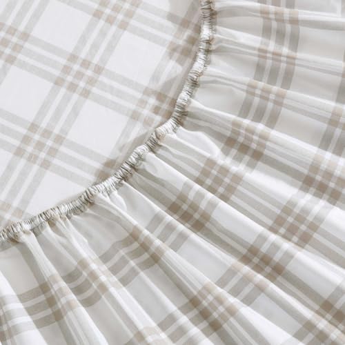 Image of Eddie Bauer - Queen Sheet Set with Fitted Sheet & Pillowcases, 100% Cotton Percale Bedding, Crisp & Cool, Deep Pocket, Basic Plaid Beige
