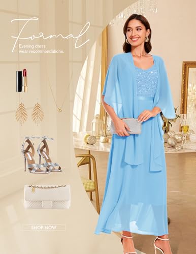 Image of BeryLove Summer Formal Wedding Guest Prom Dresses Sequin Cocktail Evening Lace Elegant Mother of The Bride Dress