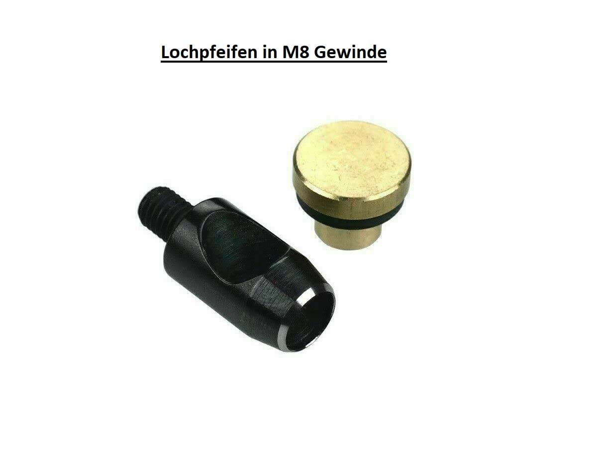 ISTA TOOLS Ösenpresse in M8 Gewinde/T-1 Ösen VPE in 120 STK. Messing, Ösenwerkzeuge in M8 Lochpfeifen in M8, Adapterstücke (Lochpfeife 4 mm)