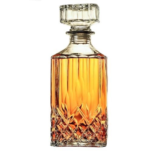 Bunhut Whiskey Decanter with Airtight Geometric Stopper,32oz Liquor Decanter,Glass Decanter,Diaphanous Liquor Bottle,Decanter with Airtight Lid for Whiskey,Vodka,Bourbon,Scotch,Brandy,Wine