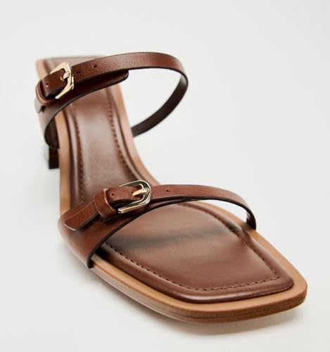 SAFECAMS Women's Two Strap Heeled Slide Sandals Square Open Toe Casual Summer Mules Slip On Block Chunky Dress Heels Sandals With Adjustable Strap3