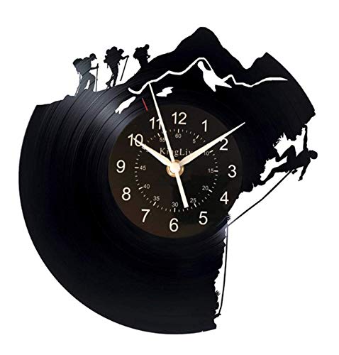 XZXMINGY Vinyl-Wanduhr-12 Inch Traveller Klettern Wanduhr Dekorationen für Kindergarten Hobby Sport Wandkunst Retro Vintage Wanduhr Klettern Kunst Berge Cover