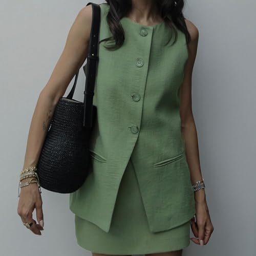 Women’s Button Down Blazer Vest Waistcoat Sleeveless Crew Neck Slim Fit Business Dressy Suit Suit Vest Tops4