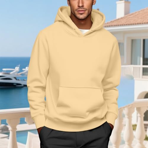 Fleece Hoodie Men Fall Winter Fuzzy Plain Hooded Sweatshirt Sherpa Lined Jacket Y2K Weighted Mens Hoodies Pullover4