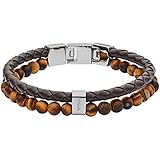 Verschluss: Klappverschluss Fossil Herren Armband Tiger\'s Eye and Brown Leather Bracelet JF03118040