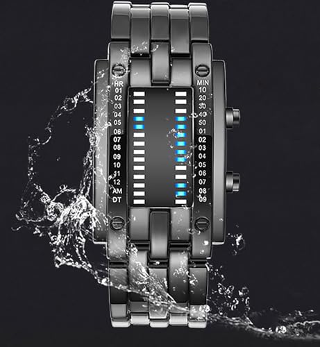 Image of ADSBIAOYE Men's and Women's Watches Fashion Creative Double Matrix Binary LED Waterproof Stainless Steel Watch