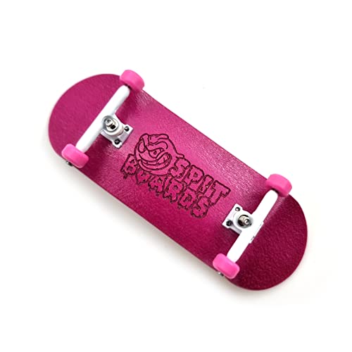 SPITBOARDS® 34 mm Fingerboard Complete Wood Pro Set-Up (Pre-Assembled, 5-Layers), Pro Trucks, CNC Bearing Wheels, Foam Grip Tape, (Deck: Pink, Trucks: White, Wheels: Pink)