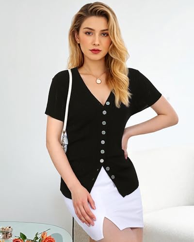 Messic Womens Short Sleeve Sweaters V Neck Casual Summer Knit Pullover Tops4