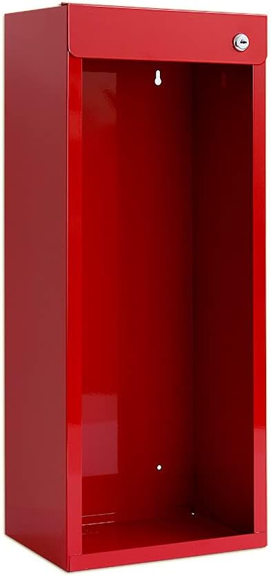 Fire Extinguisher Mount for Wall & Surface with Break Glass Window - 22 Gauge Steel, USA Made - Fire Extinguisher Cabinet Storage w/Metal Handle for Indoor & Outdoor Use - Red
