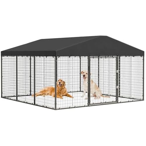 10×10×6 FT Large Outdoor Dog Kennel,Heavy Duty Dog Cage with Double Locks,Outdoor Dog Kennel with UV-Resistant Waterproof Roof Cover for Outside