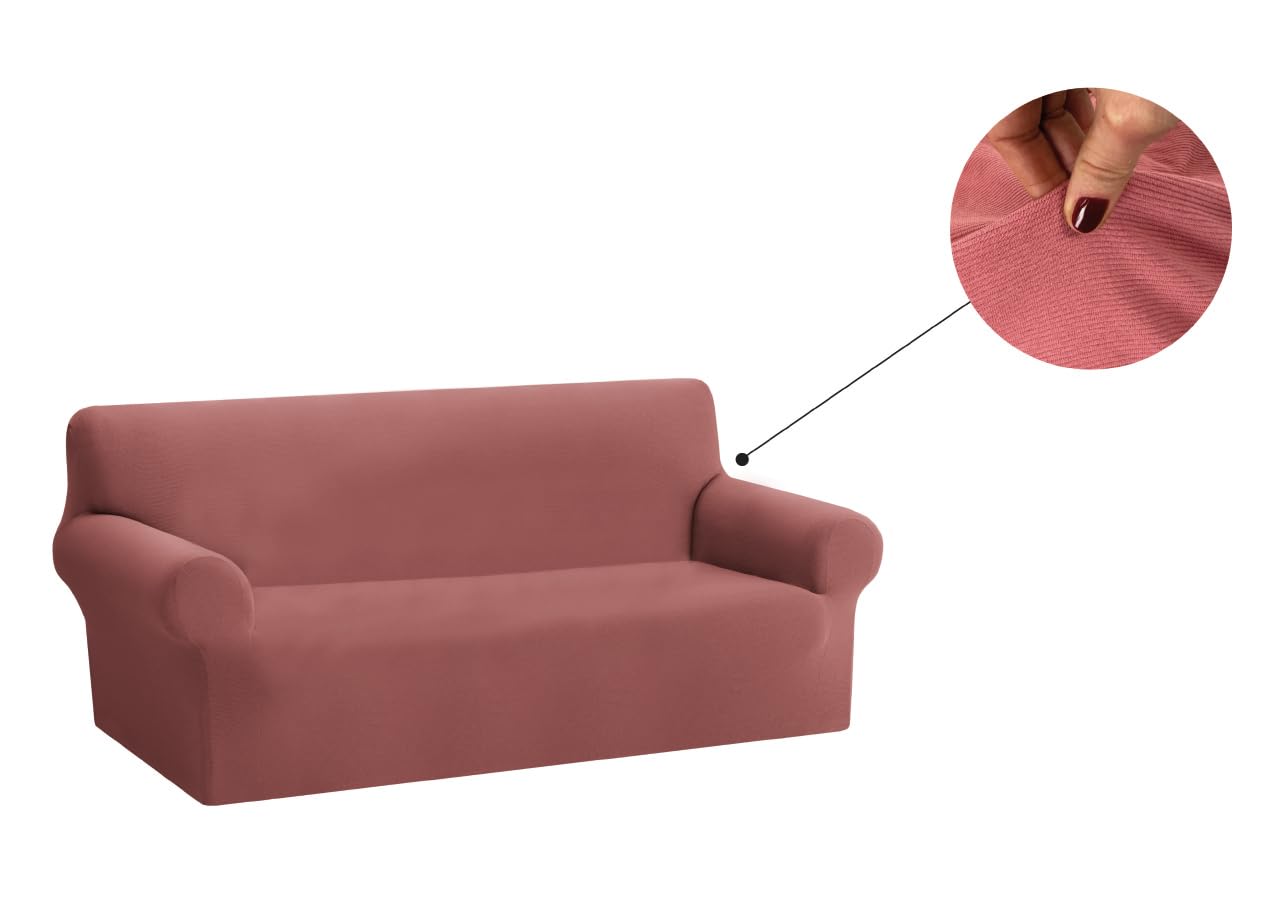 BIANCHERIAWEB Copridivano Sofà Elasticizzato Tinta Unita Smile Tessuto Millerighe 4 Posti Rosa Antico