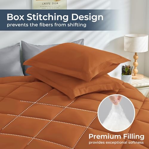 HEVUMYI King Comforter Set - 7-Piece All Season Bed in a Bag King, Ultra Soft Bedding Set with Comforter, Flat Sheet, Fitted Sheet, Pillowcases, Pillow Shams, Orange & Light Grey
