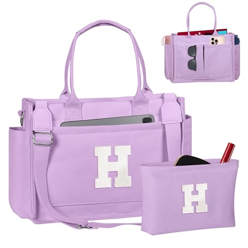 Image of Birthday Gifts for Women, Initial Tote Bag with Makeup Bag | Teen Girl Gifts Trendy Stuff, Back to Campus