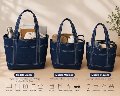 Sac fourre-tout en jean robuste avec poches base renforcée
