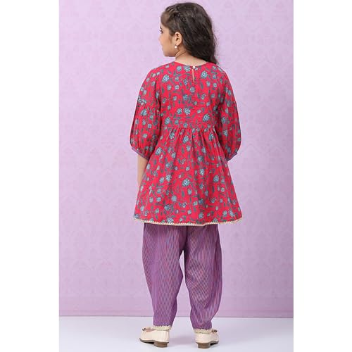 Image of BIBA Girl Cotton Flared Printed Suit Set