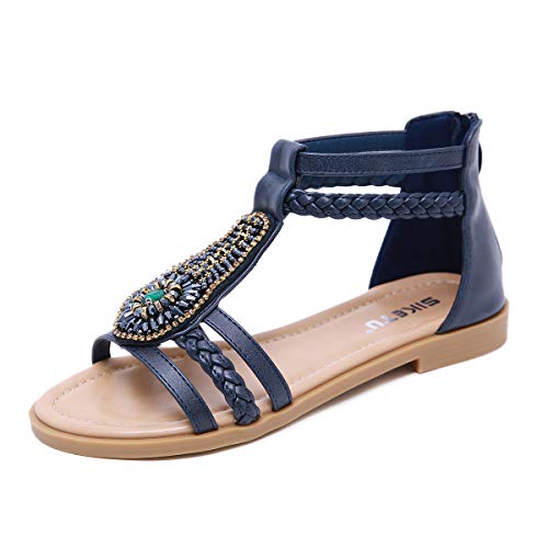 UMore Sandalias para Mujer, Summer Beach Sandalias Planas de Gladiador Sandalias de Punta Abierta Boho para Mujer Sandalias cómodas con Correa en el Tobillo Chanclas…
