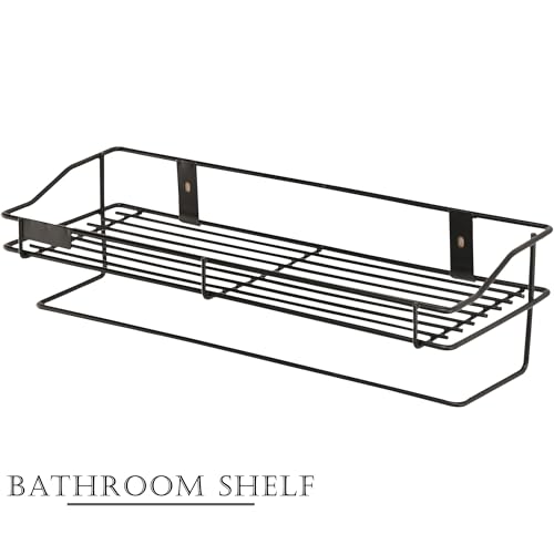 Image of Kuber Industries Pack of 2 Metal Bathroom Shelf for Wall - Washroom Organizer Shampoo Holder Stand & 14 Inch Kitchen Storage Rack - Black
