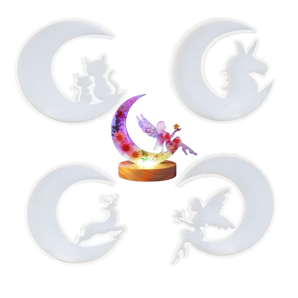 Goodern Animal Silicone Moulds DIY Resin Casting Moulds Crescents Moon Molds, Epoxy Molds, Silicone Moon Fairy, Moon Deer, Moon Cat, Moon Unicorn Epoxy Molds Art DIY Stencils Handmade Craft