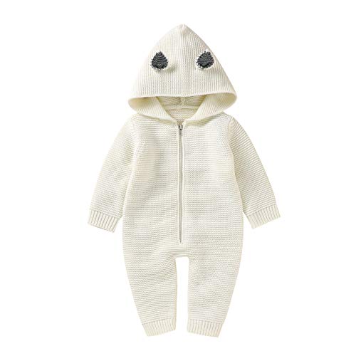 RNTOP Baby Girl Boy Sweater Romper Hooded Jumpsuit Outfit Infant Newborn Long Sleeve Sweaters (White, 0-6 Months)