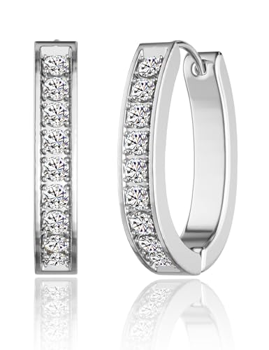 Hoop Earrings for Women & Men 316L Surgical Stainless Steel Huggie Earrings with Sparkling Cubic Zirconia Huggie Hoop Earrings - Hypoallergenic CZ Earrings,Trendy Tiny Hoops for Cartilage & Lobe.