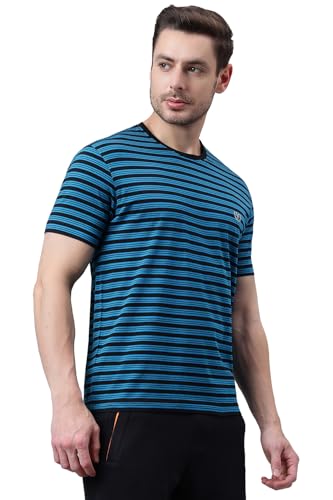 Image of Van Heusen Men Cotton Striper Regular Fit T-Shirt - Crew Neck, Half Sleeves