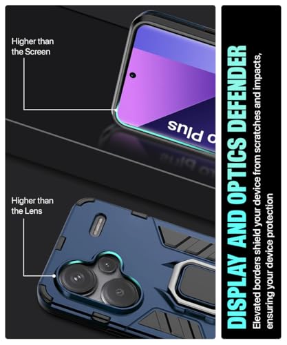 Image of WOW IMAGINE Shock Proof Back Case Mobile Cover for Xiaomi Mi Redmi Note 13 Pro Plus 5G | Back Cover Case (Tough Armor | Hybrid PC + TPU | Ring Holder & in-Built Kickstand | Blue)