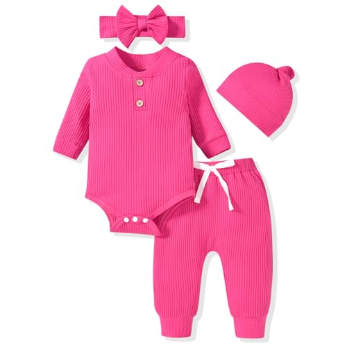 Image of Aalizzwell Gender Neutral Long Sleeve Baby Ribbed Outfit with Hat & Headband